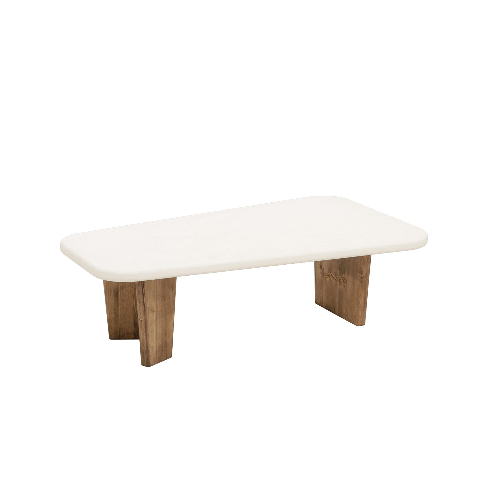 Table basse en microciment avec trois pieds en bois de chêne foncé de 100cm Hauteur: 30 Longueur: 100 Largeur: 58