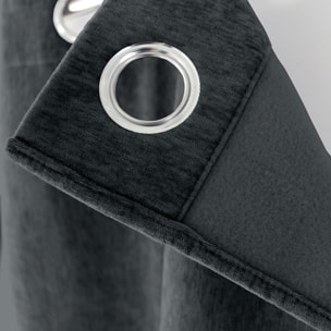 Rideau thermique en velours doublé polaire - Gris Foncé