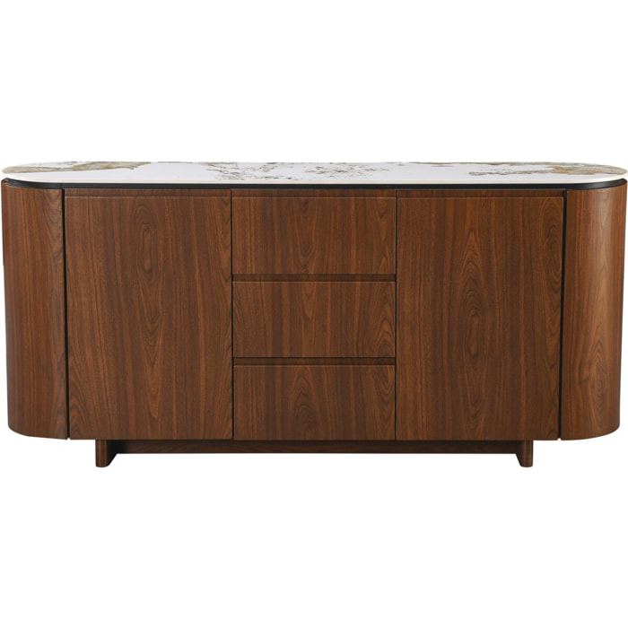 Buffet en bois avec plateau en céramique "Stonea" - 180 x 40 x 85 cm - Marron