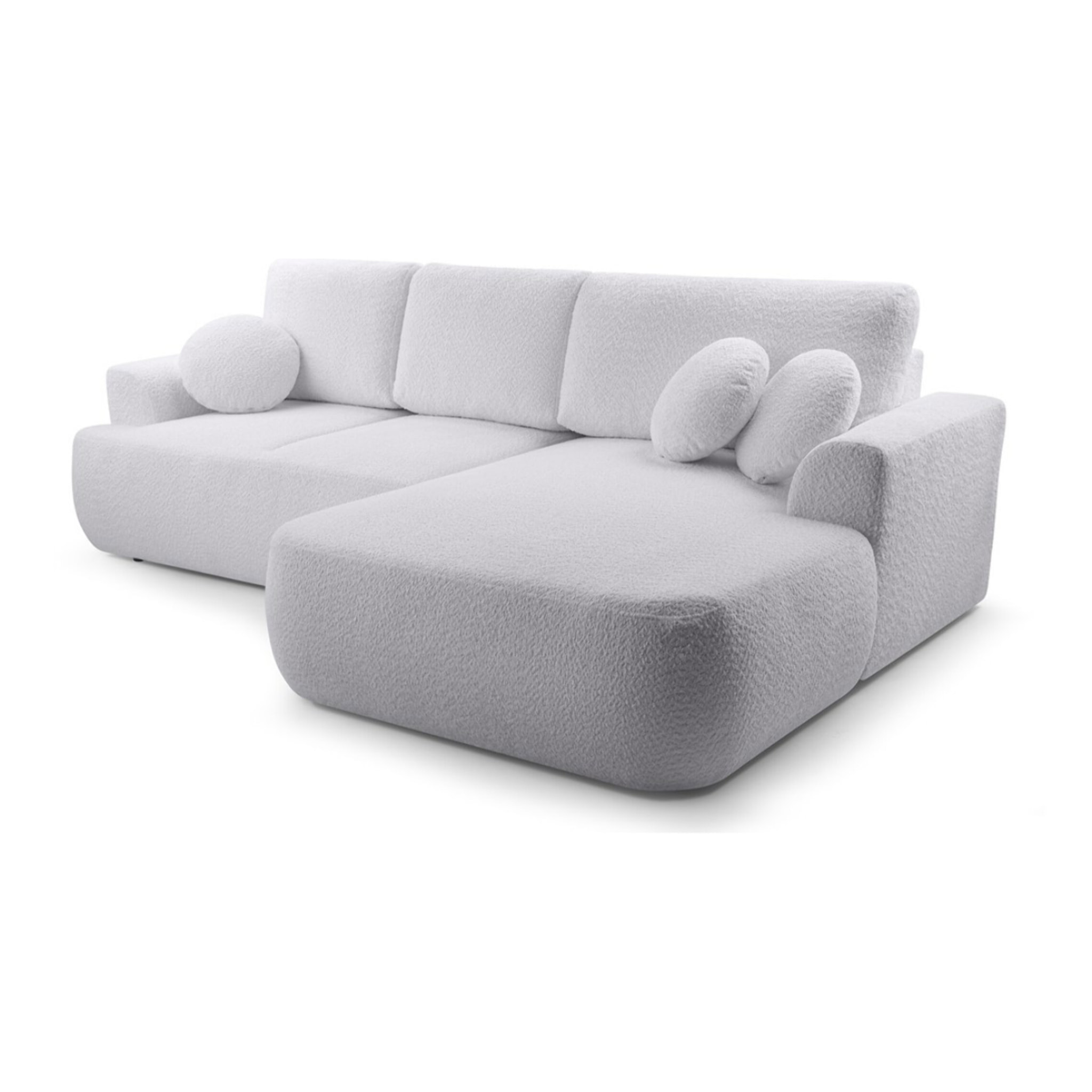 Candela - canapé d'angle droit 4 places - convertible avec coffre - en tissu bouclette - Gris clair