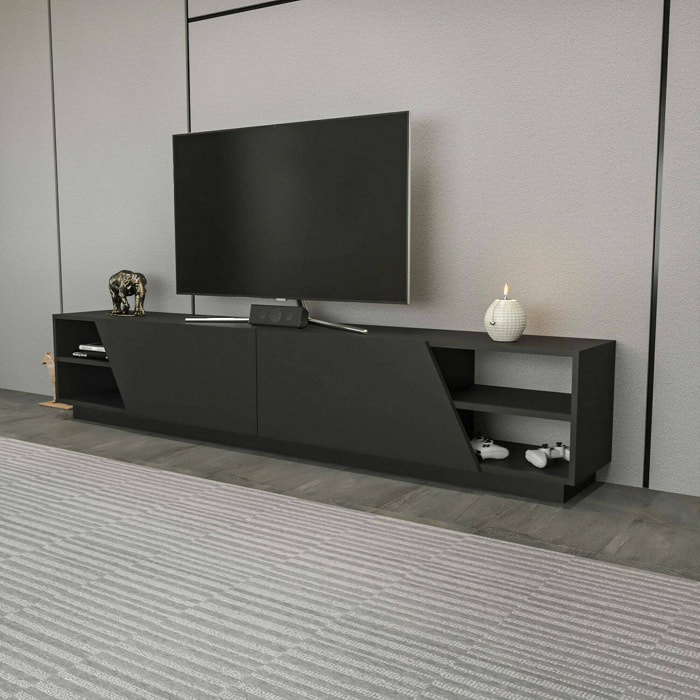 Mobile porta TV Apat, Credenza da soggiorno, Armadio basso per TV, Base parete attrezzata, 240x37h47 cm, Antracite