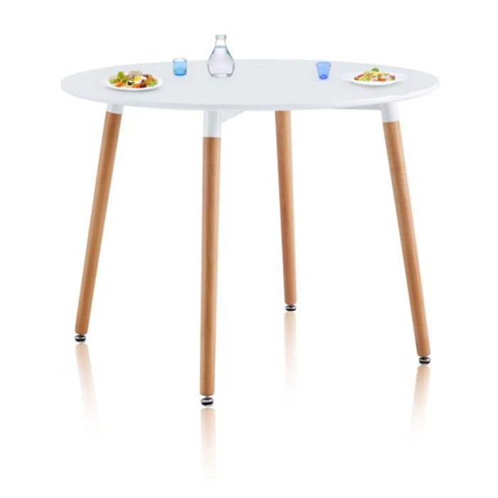 Mesa de comedor redonda Skandia Blanco - Madera de haya