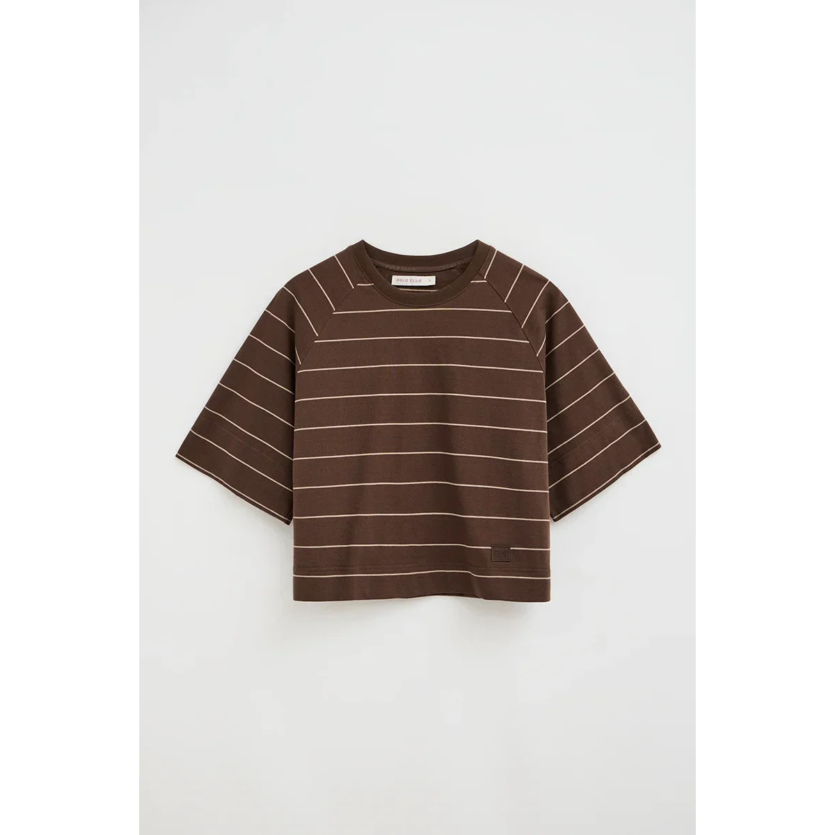 Maglietta a righe cioccolato e marrone chiaro dal fit boxy con toppa Polo Club