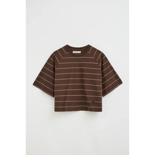 Maglietta a righe cioccolato e marrone chiaro dal fit boxy con toppa Polo Club