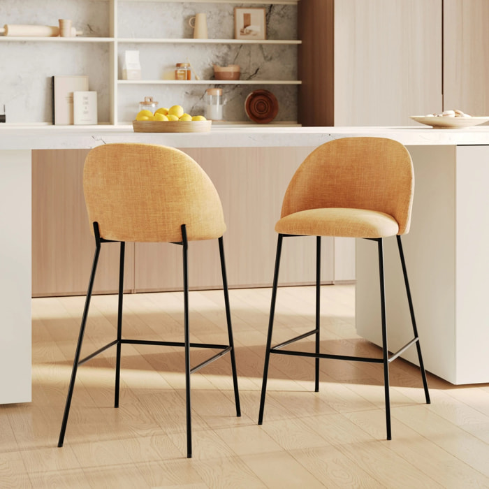 Lot de 2 chaises pour ilot central 66,5 cm en tissu jaune moutarde - Karl
