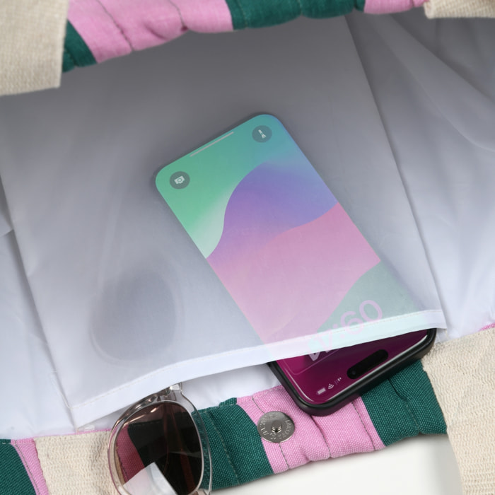 Sac cabas matelassé à bandes 'AMOUR' - Vert