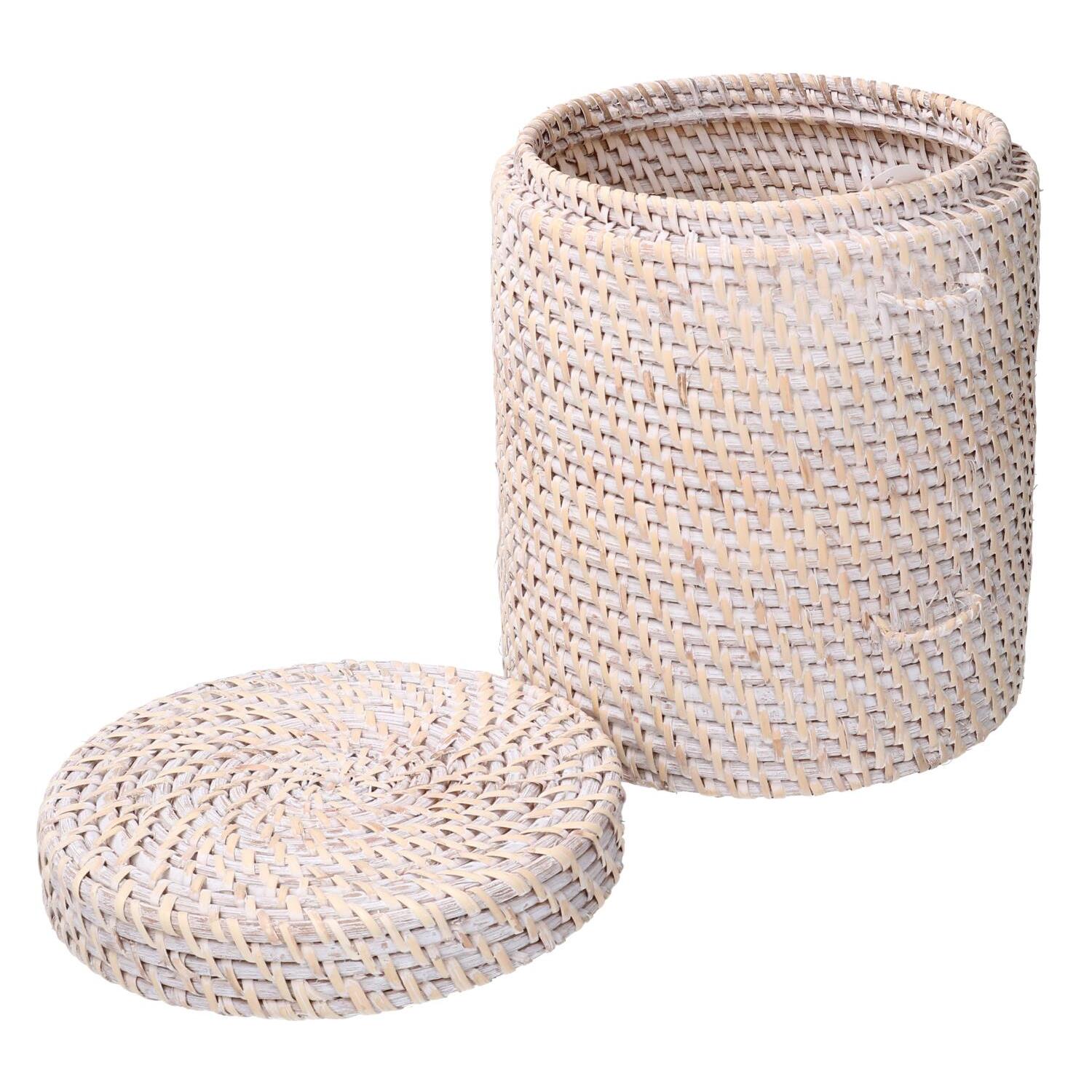 Scatola in rattan algarve bianco tondo cmø20h24