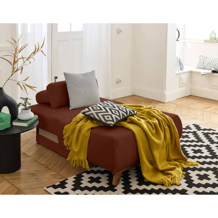 Cristal - fauteuil - convertible avec coffre - en velours côtelé - Terracotta