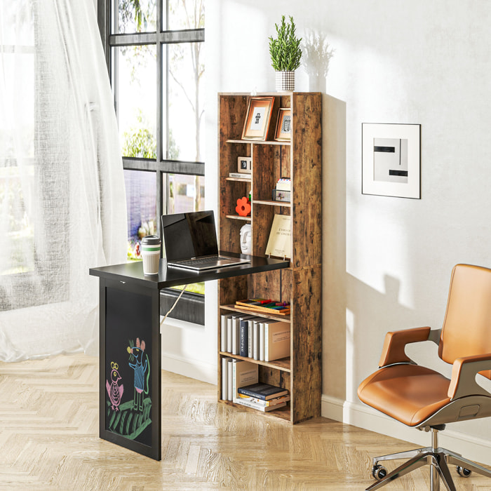Bureau mural pliable table murale rabattable suspendue sur pied avec bibliothèque tableau à craie intégré panneaux particules bois