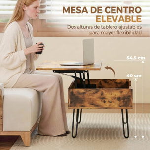Mesa de Centro Elevable, Mesa de Café para Salón con Compartimento Oculto, Patas de Acero para Sala de Estar, Comedor, 95x50x40 cm, Marrón Rústico