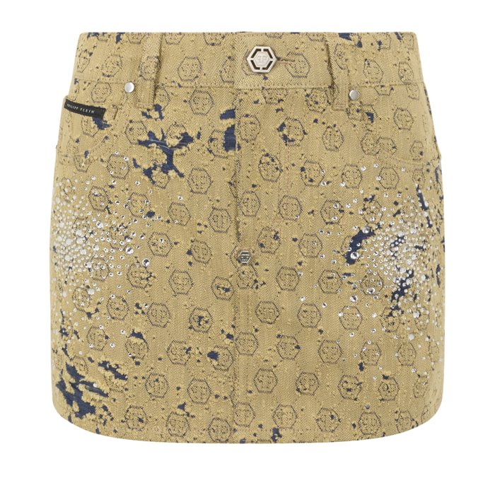 PHILIPP PLEIN Jacquard Mini Skirt Monogram Crystal