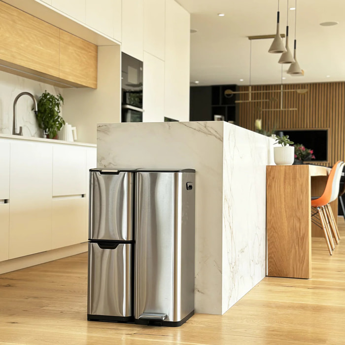 Poubelle de tri inox HAJA 60L 3bacs