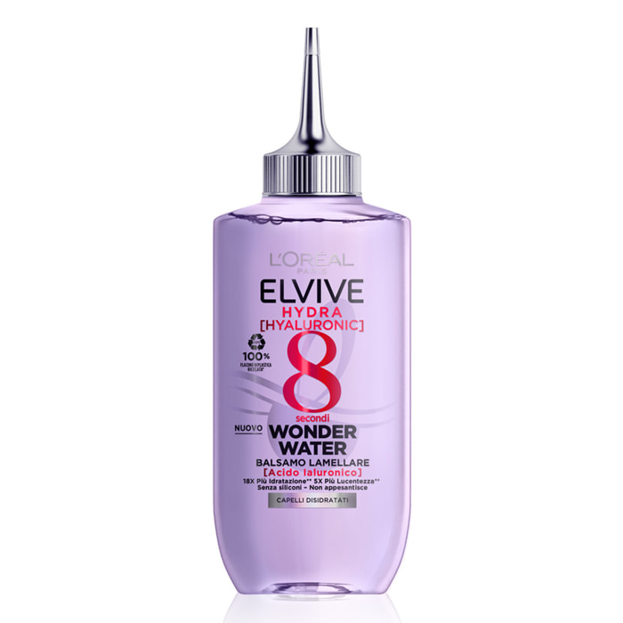 Balsamo Lamellare Idratante per Capelli Disidratati Elvive Hydra Hyaluronic 8 Secondi Wonder Water con Acido Ialuronico - Flacone da 200ml
