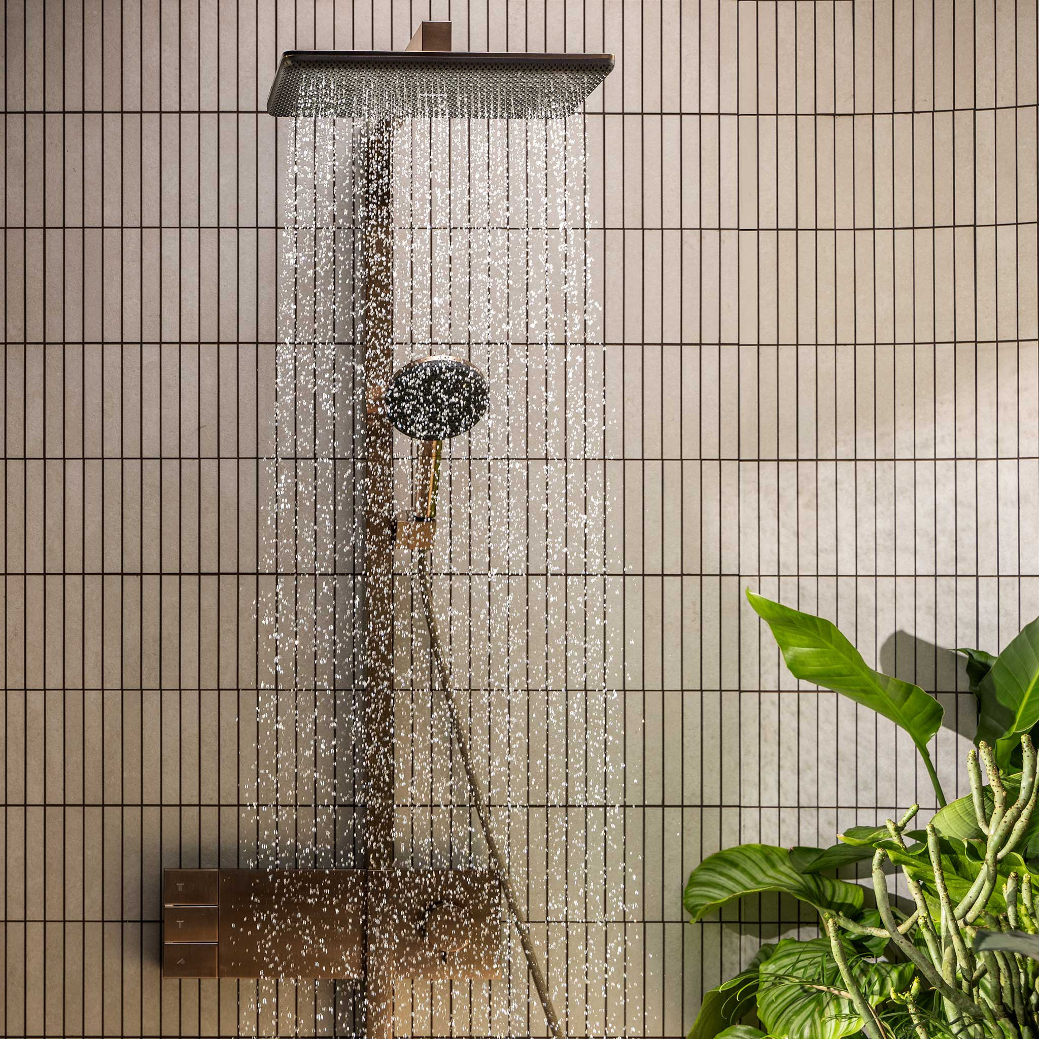 Colonne de douche Raindance Alive Q 2 jets avec thermostatique ShowerSelect Comfort, noir chromé brossé