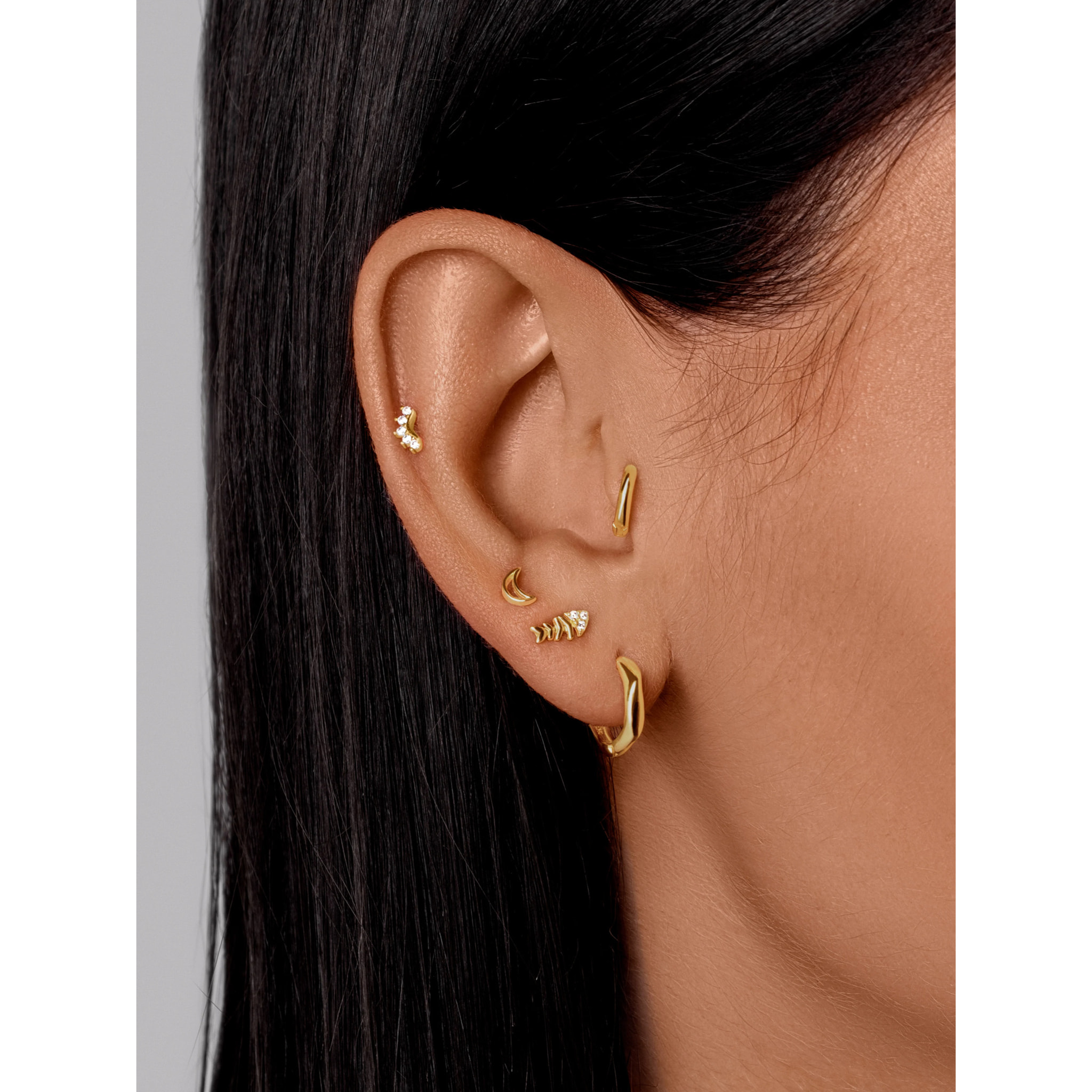 Orecchino Singolo Fishbone Spark Argento Placcato Oro