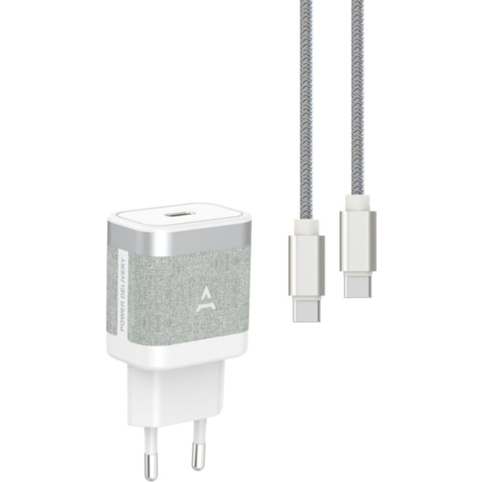 Chargeur + câble ADEQWAT USB-C 35W + Câble USB-C 1M Blanc