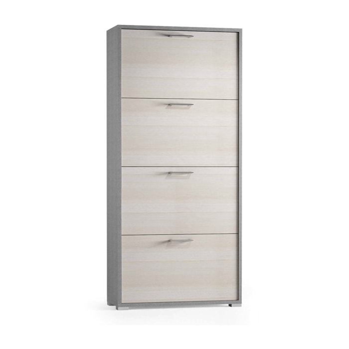 Scarpiera Adeindein, Mobile multiuso da ingresso con 4 ante a ribalta, Armadietto portascarpe a doppia profondità, 100% Made in Italy, 67x28h147 cm, Larice
