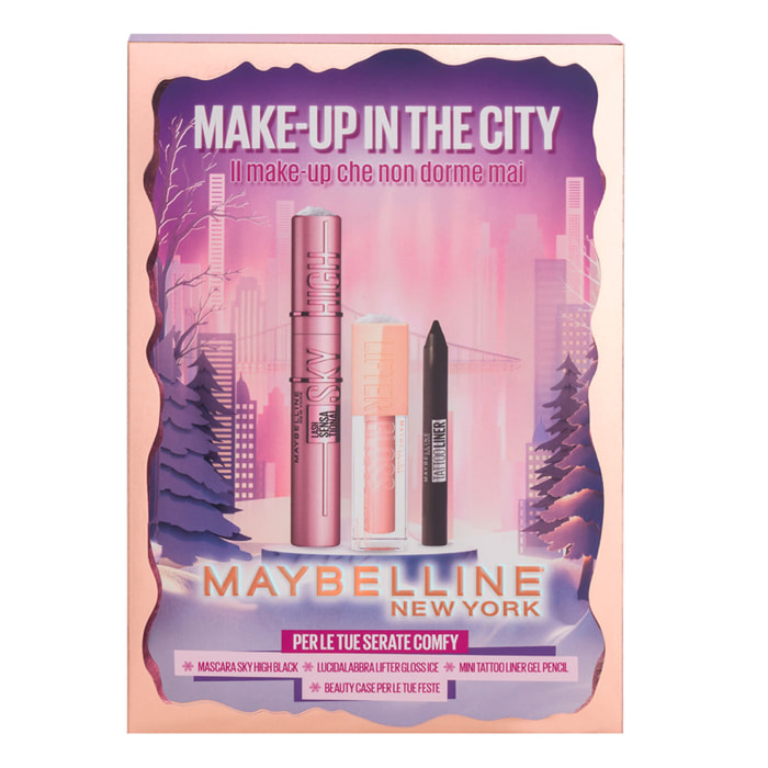 Confezione Regalo Natale Make Up in The City con Mascara Sky High + Lifter Gloss Ice 002 + Matita + Beauty Case