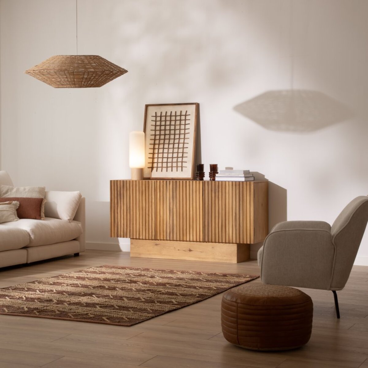 Buffet Nolan -bois massif de manguier-couleur provence naturelle 159 x 80 x 45 cm