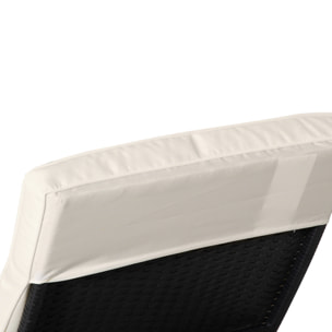 Tumbona de Ratán Reclinable Tumbona de Jardín en Forma de S con 2 Ruedas Respaldo Ajustable en 5 Posiciones y Cojín Extraíble para Patio Terraza 207x70x70 cm Negro y Beige