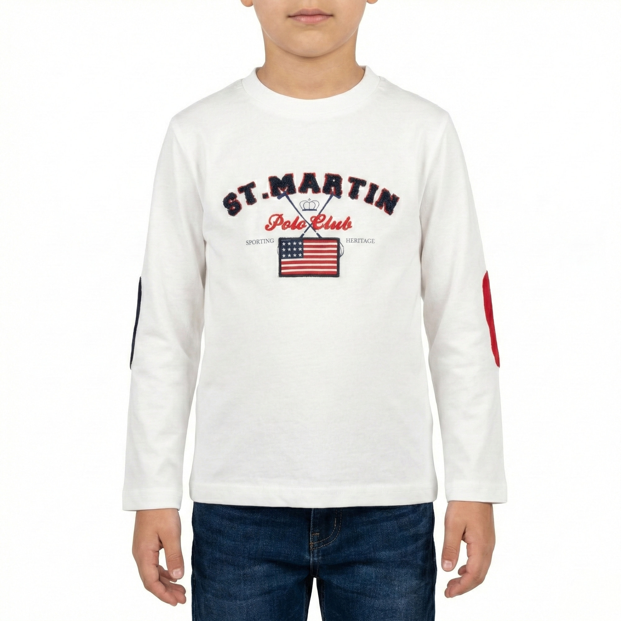 T-shirt manica lunga terry embroidery Polo Club St Martin Bianco