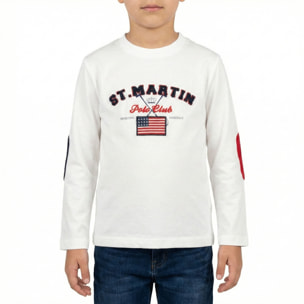T-shirt manica lunga terry embroidery Polo Club St Martin Bianco