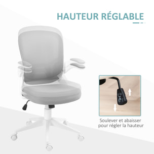 Chaise de bureau design ergonomique réglable accoudoirs relevables maille tissu gris