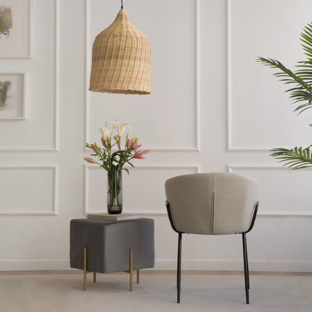 Chaise rembourrée Dresden -tissu. pieds métalliques-couleur beige 60 x 76 x 57 cm