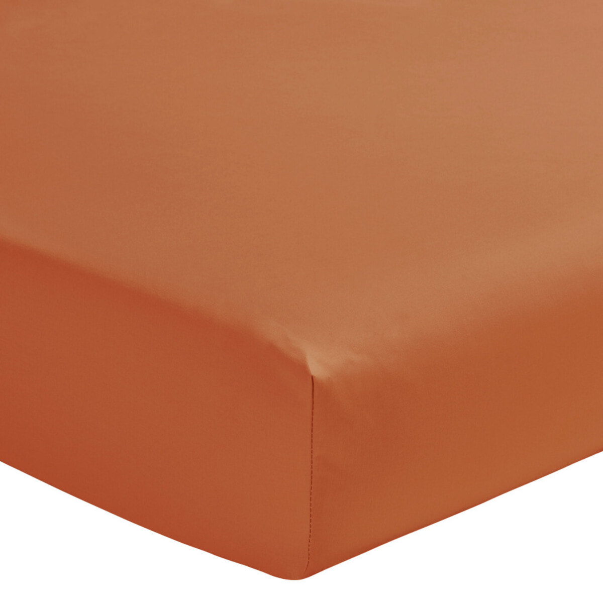 Como - Drap housse terracotta en percale de coton - 160x200cm.