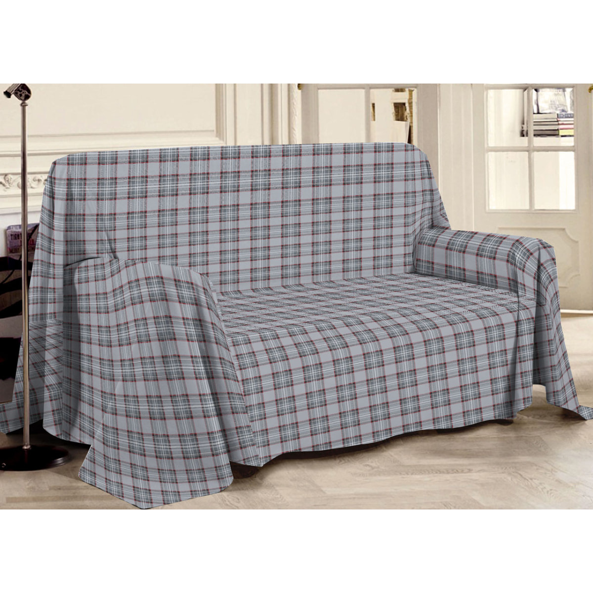 Telo Arredo Multiuso Copritutto 100% Cotone Tartan Grigio