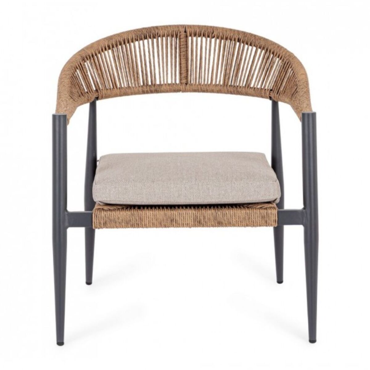 Set di 2 poltrone JANDIA in alluminio antracite e intreccio in fibra sintetica naturale, con braccioli