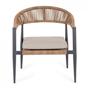 Set di 2 poltrone JANDIA in alluminio antracite e intreccio in fibra sintetica naturale, con braccioli