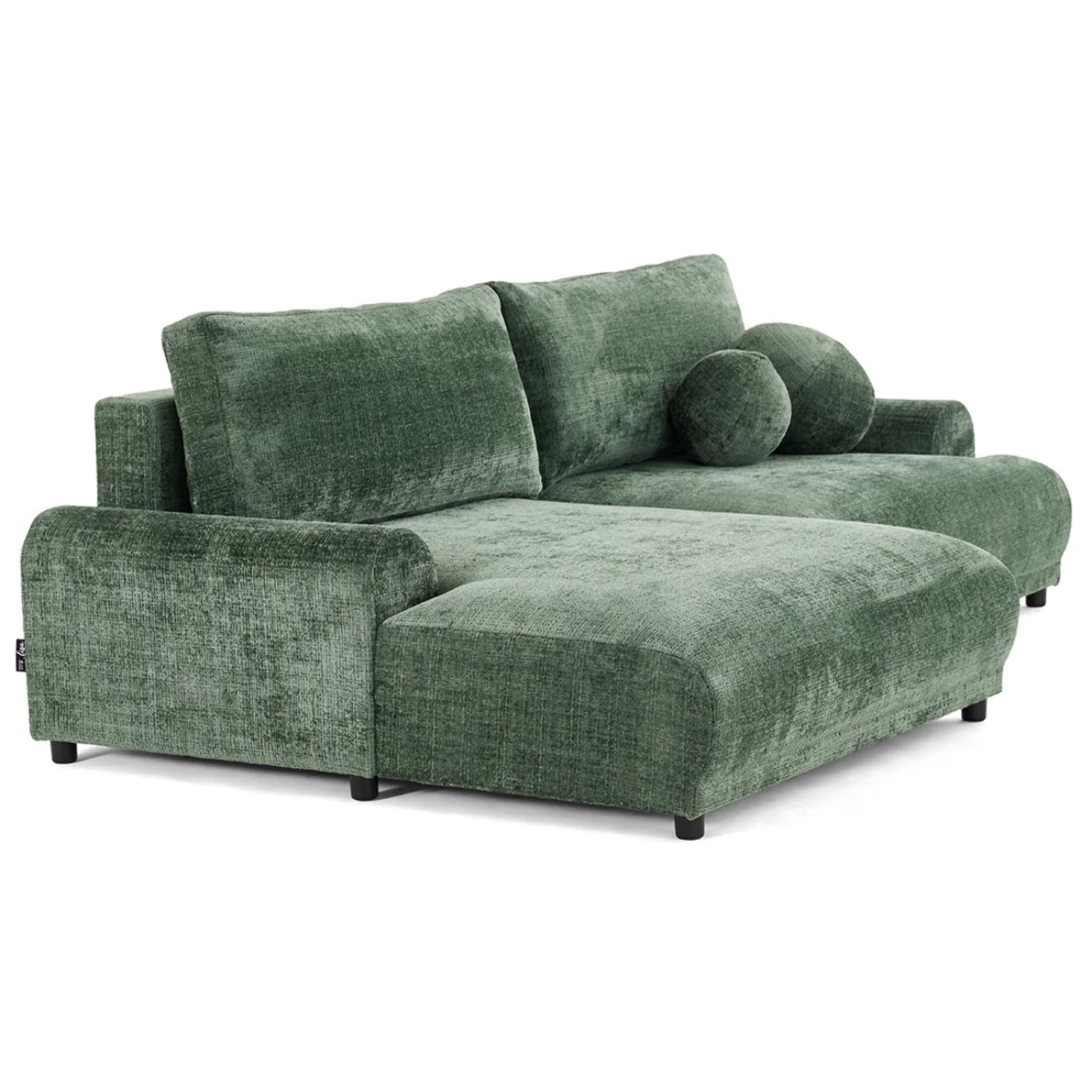 Nelly - canapé d'angle gauche 4 places convertible avec coffre en velours texturé - Vert