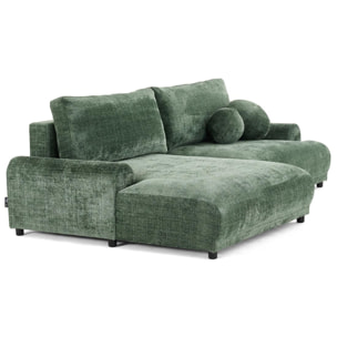 Nelly - canapé d'angle gauche 4 places convertible avec coffre en velours texturé - Vert