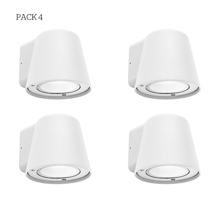 Forlight Cone - 4 Apliques de Pared Exterior de 1 Foco GU10 con IP44 de Color Blanco