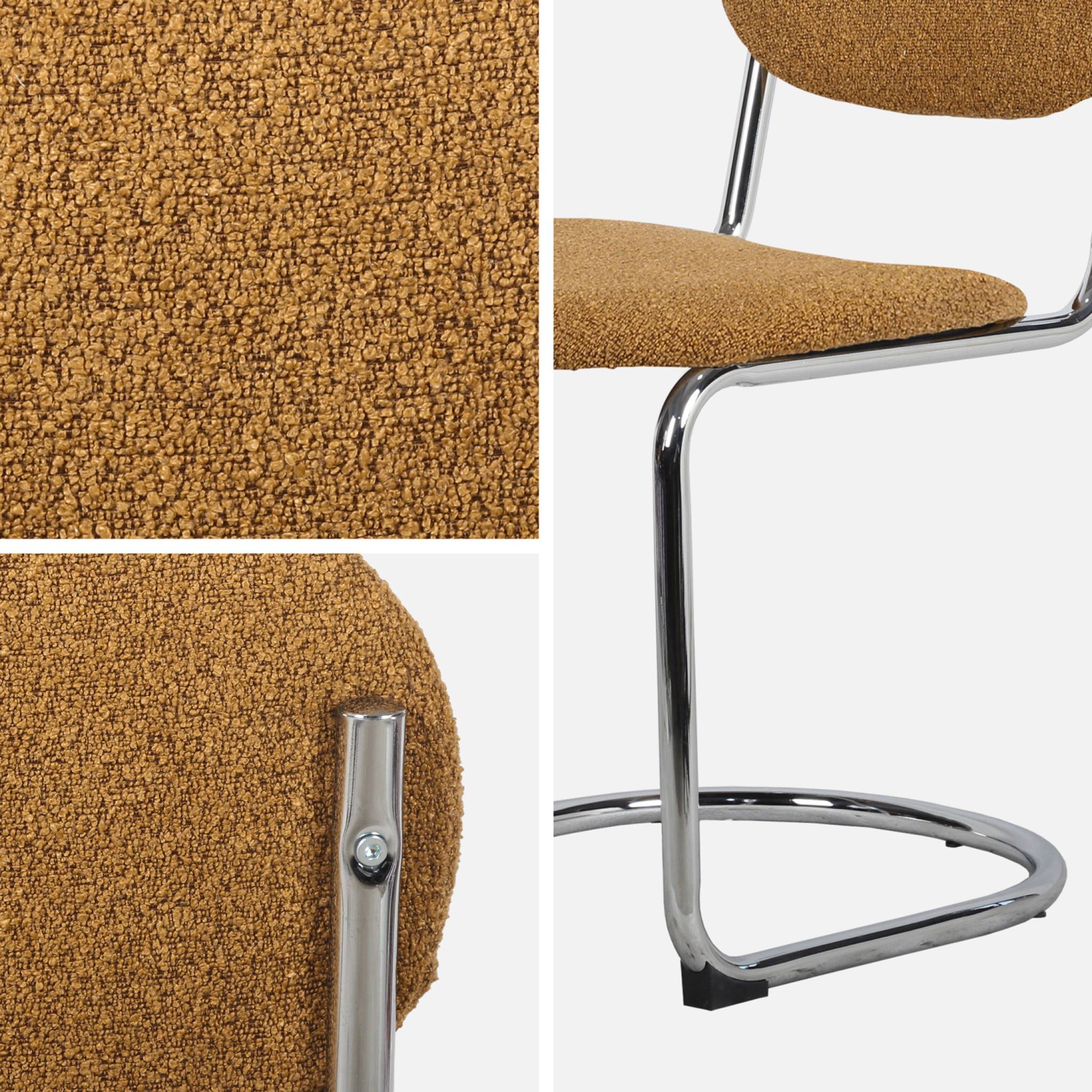 Lot de 2 chaises cantilever arrondie métal. bouclette texturée moutarde et pieds chromés - L 47 x P 54.5 x H 81cm - Maloa