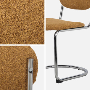 Lot de 2 chaises cantilever arrondie métal. bouclette texturée moutarde et pieds chromés - L 47 x P 54.5 x H 81cm - Maloa