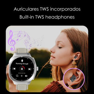 Smartwatch AIMB-Z19. Con termometro, modalità sport, auricolari bluetooth integrati e 2 cinturini in silicone.