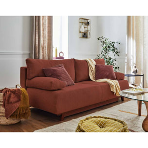 Cristal - canapé 3 places - convertible avec coffre - en velours côtelé - Terracotta
