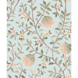 Papier peint fleuri botanique fond bleu glacier