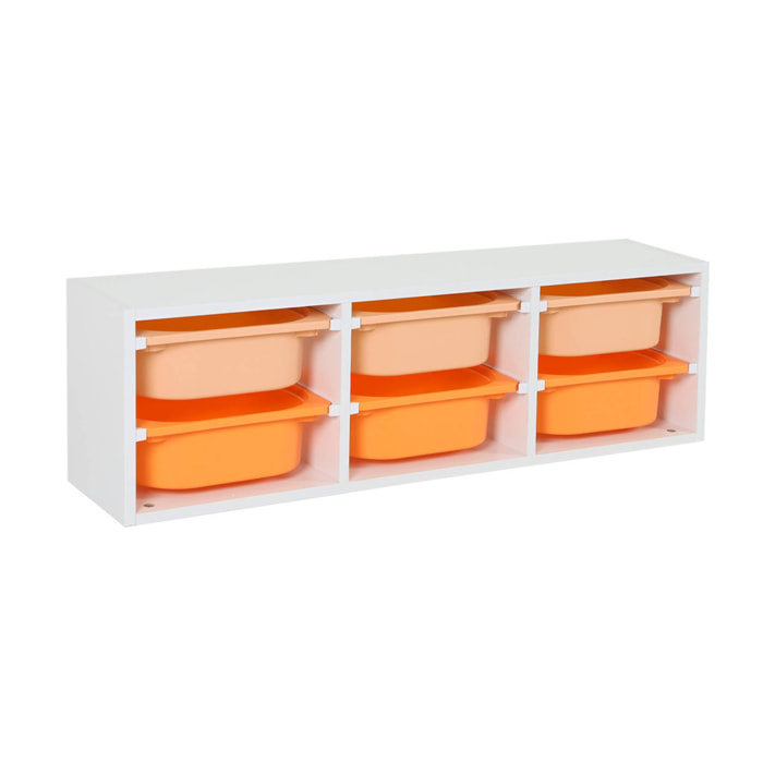 Meuble de rangement pour enfant. 6 bacs en plastique orange pêche - Sora