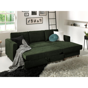 Jake - canapé d'angle droit - convertible avec coffre - 4 places - en velours côtelé - Vert