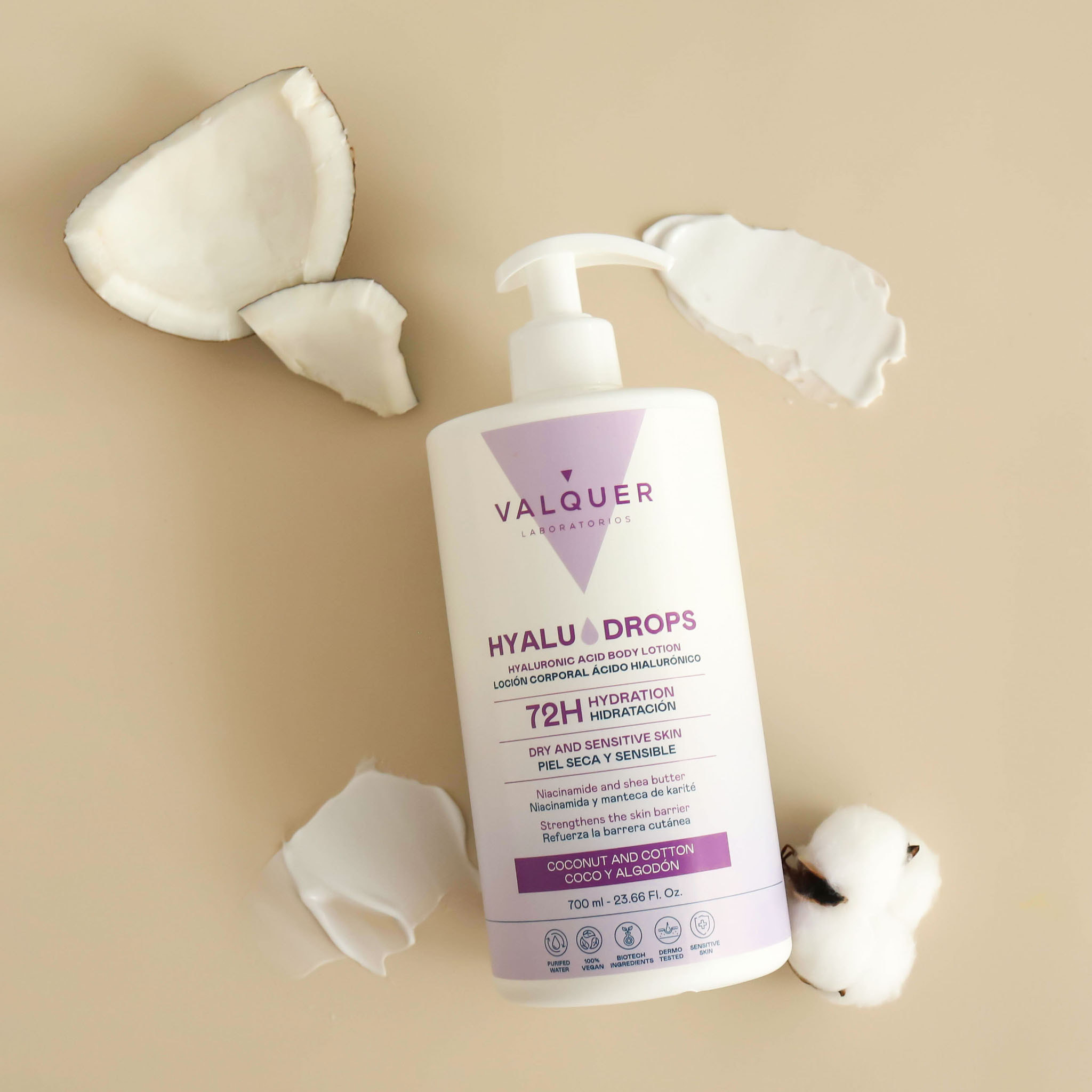 Valquer Hyaludrops Loción Corporal Coco y Algodón – Hidratación 72H - 700 ml