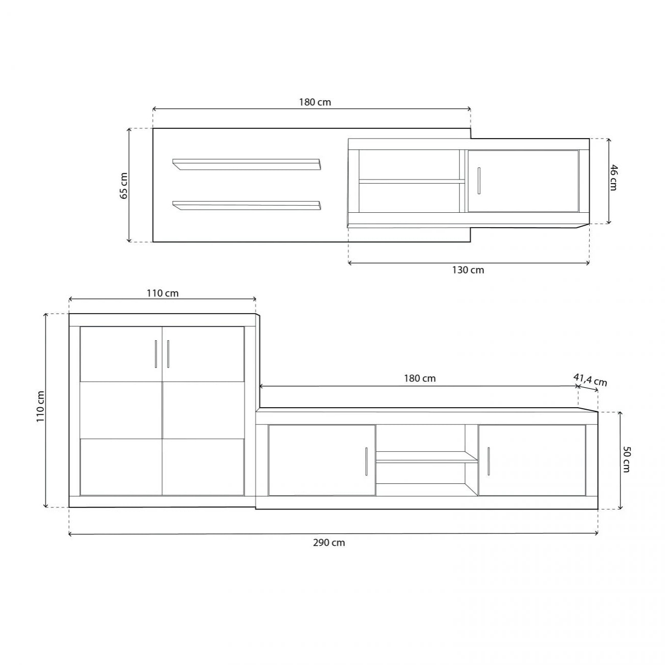 Salón modular con gran capacidad de almacenaje en cambria y grafito 290 cm Nuka V8 Cambria - Grafito