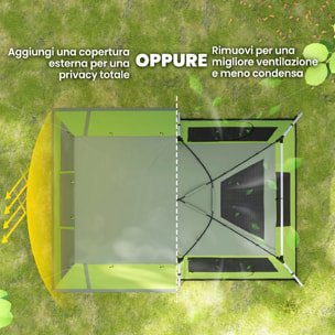 Outsunny Tienda de Campaña Familiar para 4 Personas Tienda de Camping con Mosquitera Gancho y Bolsa de Transporte Anti-UV para Pescar Senderismo Impermeable 2000 mm 405x305x225 cm Verde