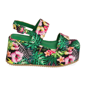 Sandalias floreadas, plataforma de 8 cm