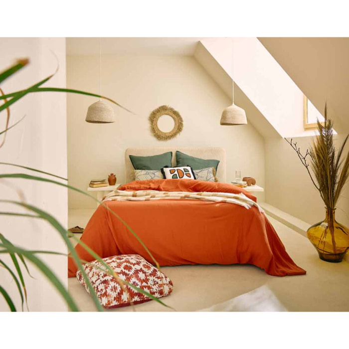 Goyave - lit coffre - 140x190 - en velours côtelé - sommier inclus - Beige