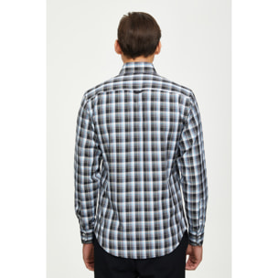 Camicia Uomo 2 Bottoni Button Down 7 Bottoni Slim Cotone Poliestere Quadro Grande Nero/Bianco