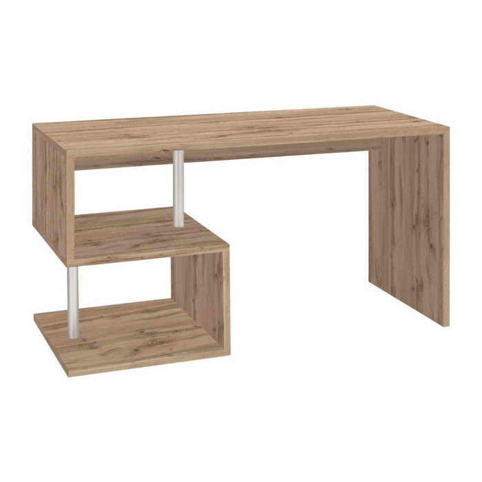 Scrivania Atemis, Scrittoio lineare porta PC, Tavolo multiuso per ufficio, Scrivania salvaspazio multiposizione, 100% Made in Italy, cm 140x60h78, Rovere
