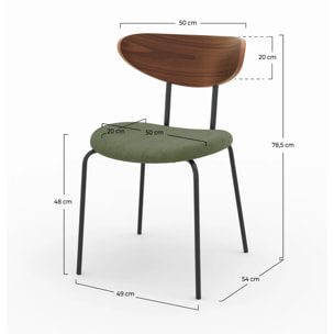 Lot de 2 chaises en velours côtelé vert kaki et dossier en noyer - Jade